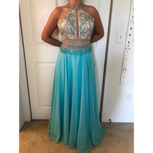 Light Blue Prom dress with intricate beading